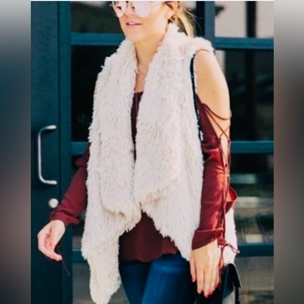 Jolt Faux Fur Soft Open Vest Cream Boho Hippie Sz Large